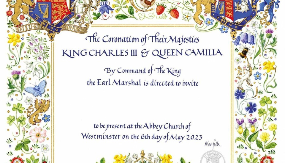 Den officielle invitation til kroningen af kong Charles den 6. maj i Westminster Abbey Den officielle invitation til kroningen af kong Charles den 6. maj i Westminster Abbey