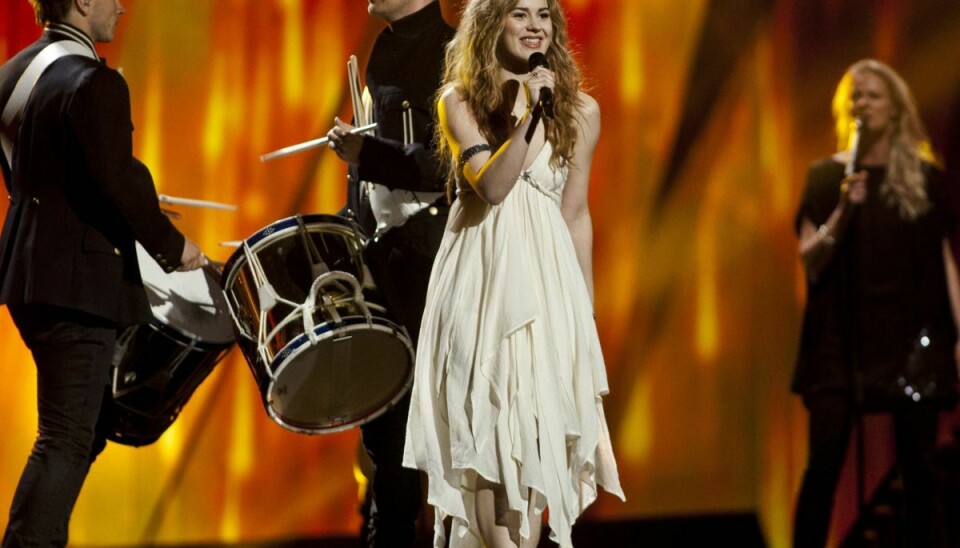 Emmelie de Forest ses her på scenen ved Eurovision Song Contest 2013, som hun endte med at vinde.