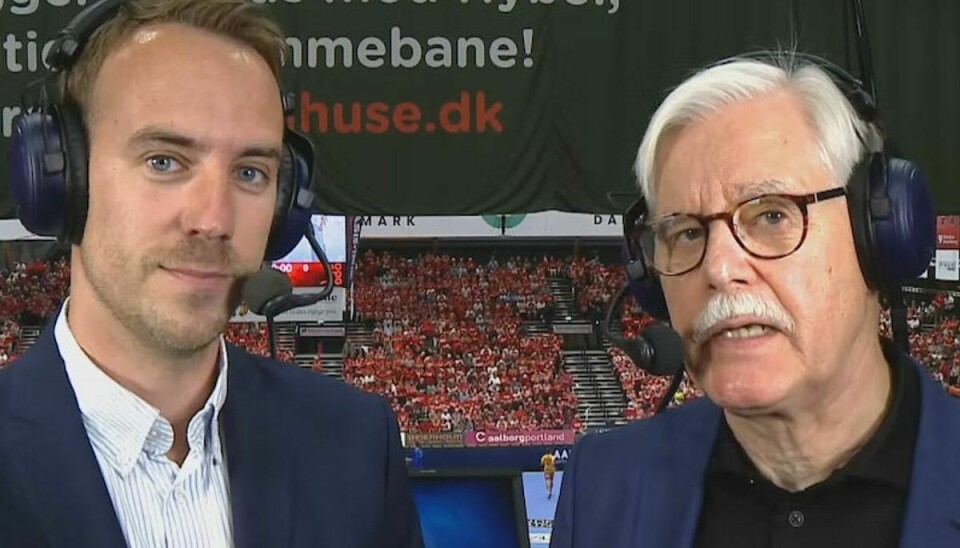 Jonas Risager Nyhøj og Bent Nyegaard skal fremover kommentere herrelandsholdet i håndbold på TV 2. (PR-foto).