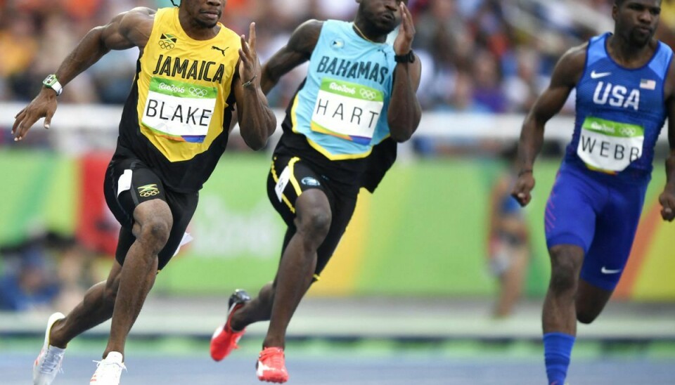 Shavez Hart, i midten, ses her i aktion under OL i Rio i 2016.