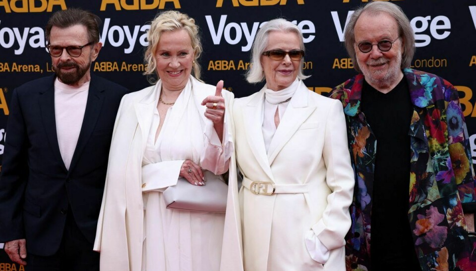 De fire ABBA-medlemmer, fra venstre, Björn Ulvaeus, Agnetha Fältskog, Anni-Frid Lyngstad og Benny Andersson, ses her ved premieren på den virtuelle 'Voyage'-koncert i London.