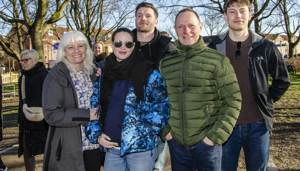 Jan Linnebjerg med familien bestående af fra venstre fruen Karen, datteren Clara, svigersønnen Joachim og sønnen Magnus.