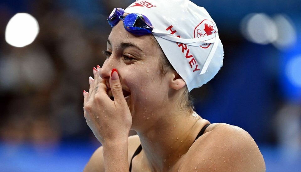 Canadiske Mary-Sophie Harvey, som her ses i bassinet under OL i Tokyo sidste år, oplyser på Instagram, at hun har været udsat for en forfærdelig oplevelse ved det netop overståede VM i svømning.