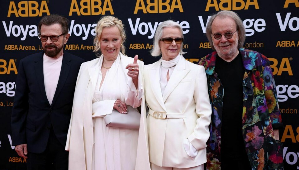 Her ses den svenske popgruppe bestående af Björn Ulvaeus, Agnetha Fältskog, Benny Andersson og Anni-Frid Lyngstad sammen til premieren på Abba Voyage-koncerten.
