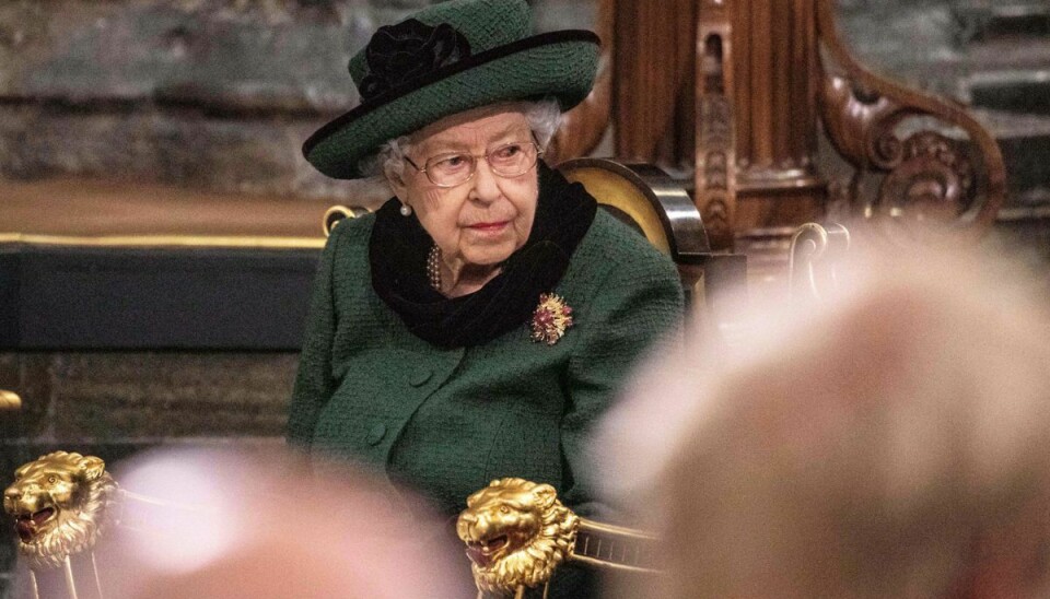 Den britiske dronning ses her ved mindehøjtidelighede for hendes afdøde mand prins Philip den 29. marts.