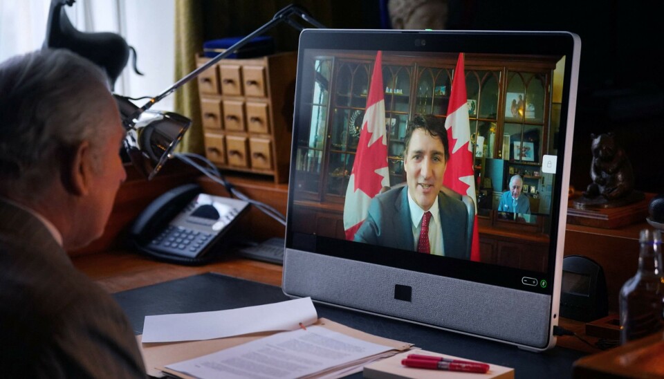 Charles ses her holde videomøde med Canadas prenierminister Justin Trudeau
