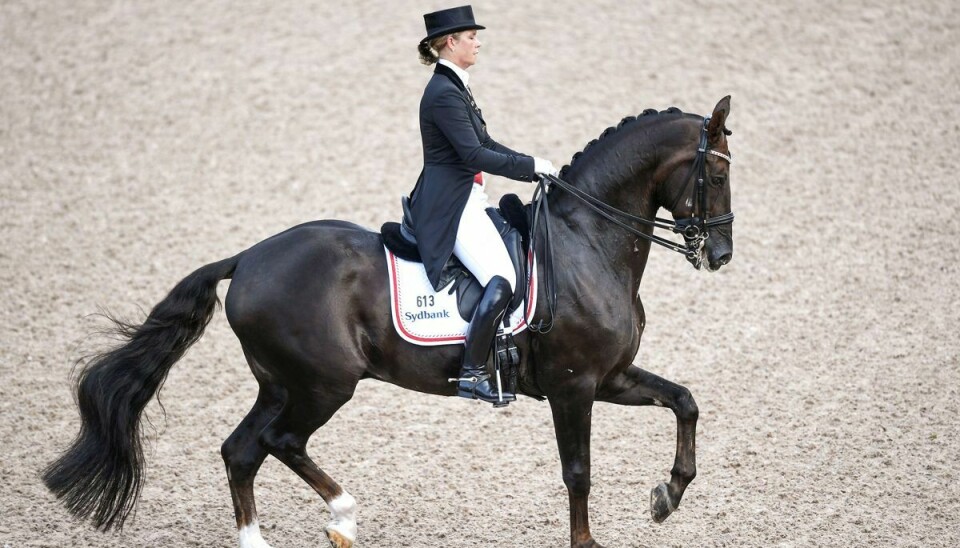 Anna Kasprzak ses her på sin hest Donnperignon ved Europamesterskaberne i Göteborg i 2017.