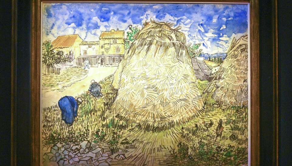 Denne akvarel kaldet 'Meules de blé' af Vincent van Gogh er blevet solgt på en auktion i New York for et beløb, der svarer til omkring 232 millioner danske kroner.