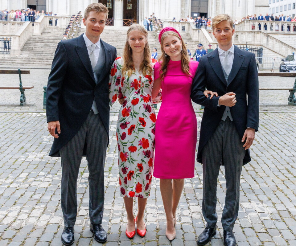 Det belgiske kongepars fire børn. Fra venstre er det prins Gabriel, prinsesse Eléonore, kronprinsesse Elisabeth og prins Emmanuel.
