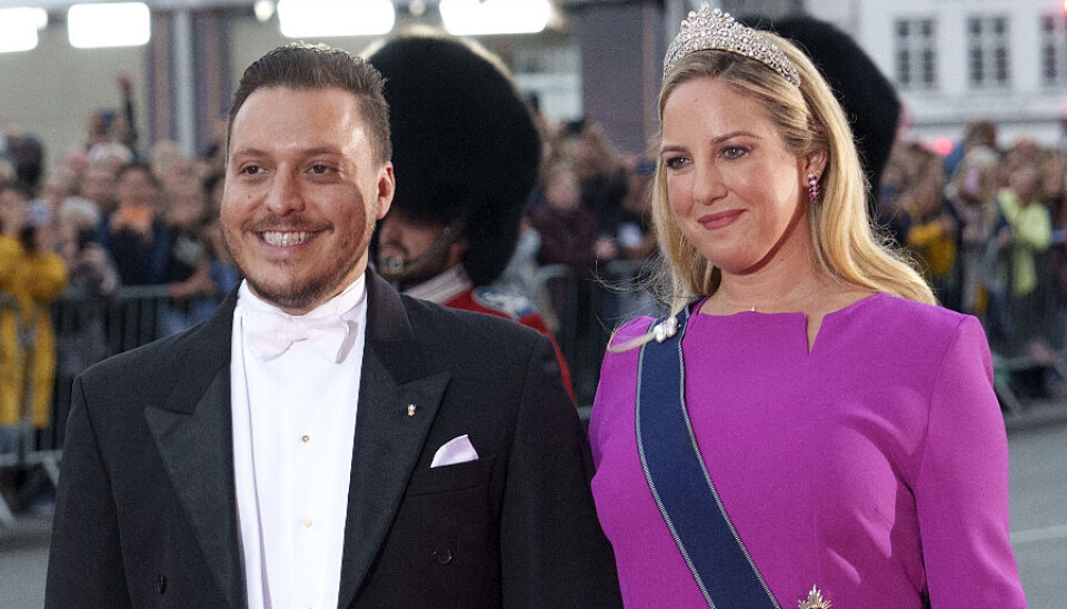 Prinsesse Theodora og Matthew Kumar ses her ankomme til festligheder i forbindelse med dronning Margrethe 50-års regentjubilæum i 2022