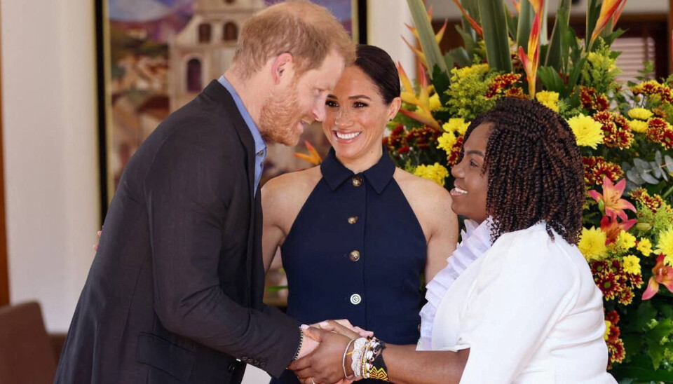Harry og Meghan ses her sammen med vicepræsident Francia Marquez under deres nylige besøg i Columbia.