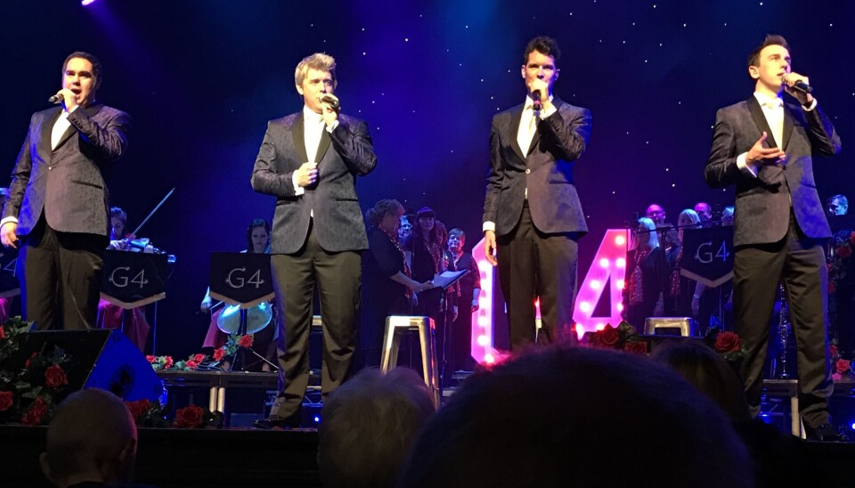 Nu afdøde Ben Thapa (tv) ses her sammen med det tre øvrige G4-medlemmer, Jonathan Ansell, Michael Christie og Matthew Stiff, under en koncert i 2017.
