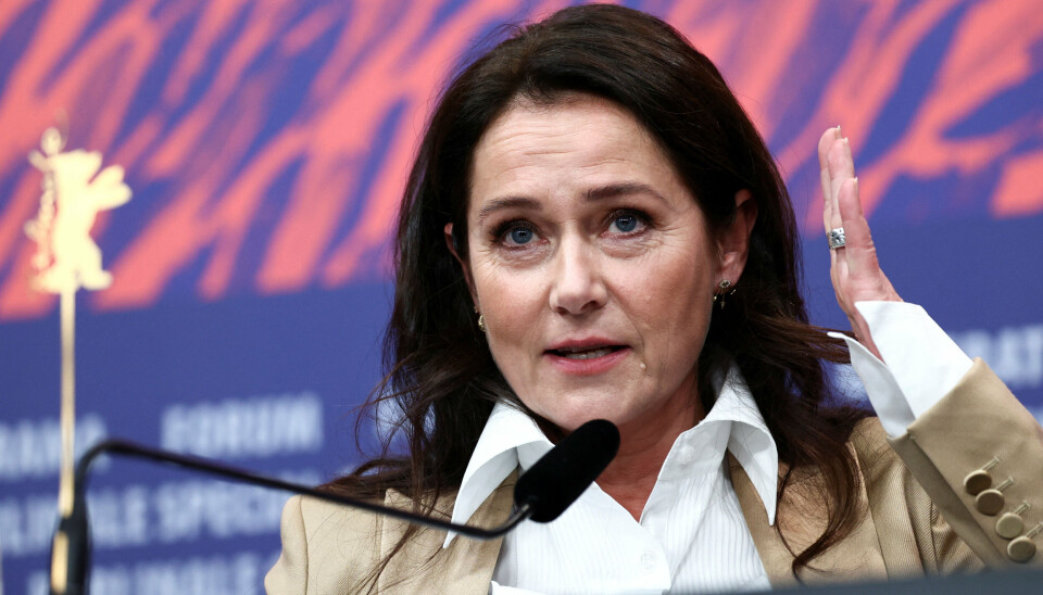 Sidse Babett Knudsen ses her ved en pressekonference for 'Vogter' under filmfestivalen Berlinalen 22. februar.