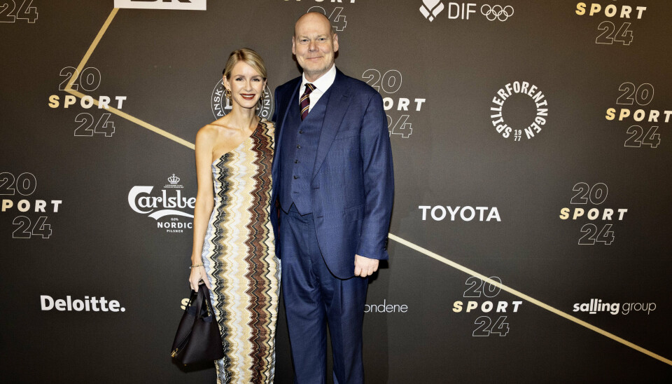 Andreas Bo havde sin nybagte hustru med sig under armen ved gallashowet 'Sport 2024' i begyndelsen af januar i år. - Hun er verdens smukkeste menneske. Både indvendigt og udvendigt, siger komikeren om Katrine Wadil. (Arkivfoto).