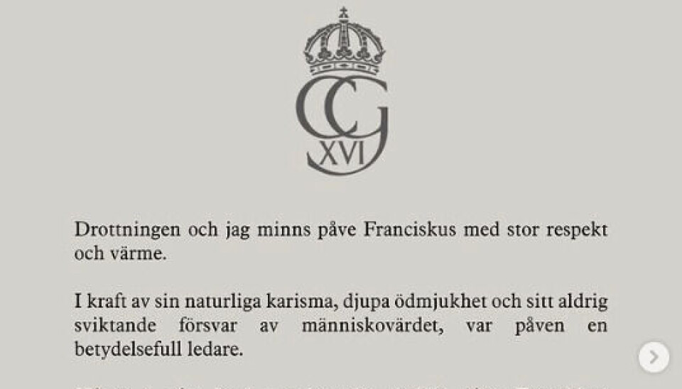 Kong Gustavs opslag på Instagram.
