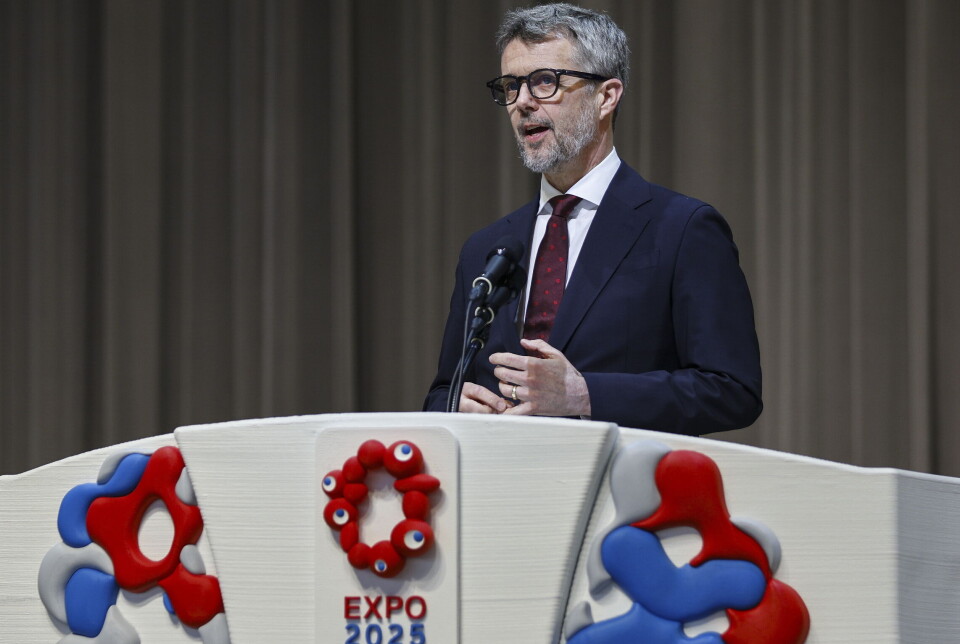 Frederik ses her på talerstolen ved åbningen af EXPO 2025 i Osaka