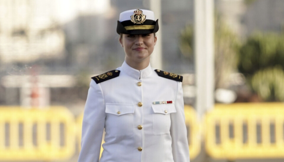 Leonor se her ankomme til missilfregatten 'Blas de Lezo' på havnen i Las Palmas, Gran Canaria, lørdag.