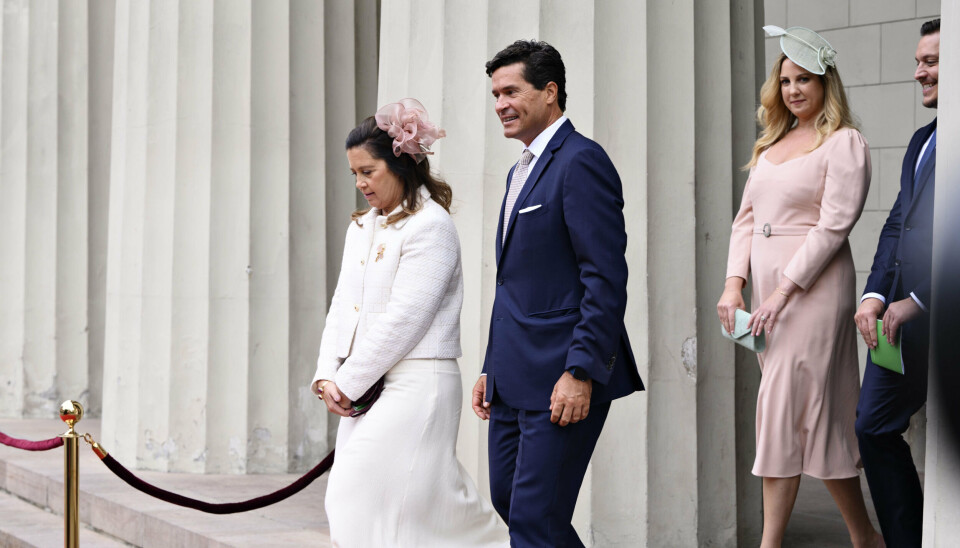 Den græske eks-prinsesse Alexia er her fotograferet sammen med sin mand, Carlos Morales Quintana, da dronning Margrethe i 2022 fejrede 50 år som regent. Det blev markeret med en gudstjeneste i Vor Frue Kirke i København.