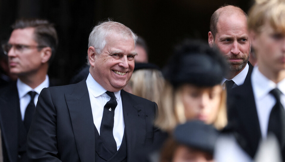 En storsmilende prins Andrew ses her sammen med prins William