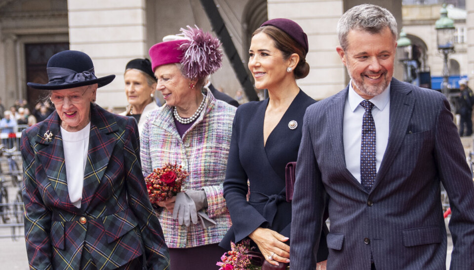 Dronning Magrethe, prinsesse Benedikte, droning Mary og kong Frederik ankommer til Folketingets åbning på Christiansborg tirsdag den 7. oktober.