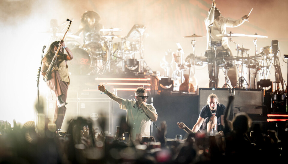 Bandet Gorillaz med sange som 'Feel Good Inc.' og 'Clint Eastwood' skal spille på Roskilde Festival næste år. Her ses bandet under en optræden på en festival i spanske Madrid tidligere i år.