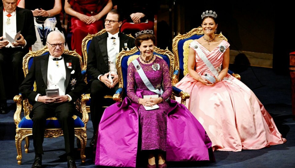 Det svenske kongpar, kong Carl Gustaf og dronning Silvia samt kronprinsesse Victoria og prins Daniels.