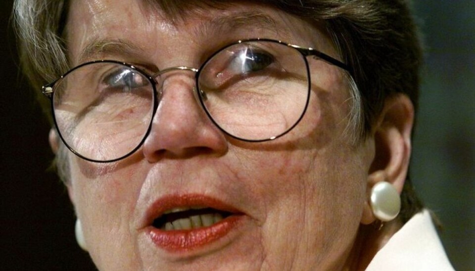 Janet Reno, der har danske rødder og blev USAs første kvindelige justitsminister, er død, den 7. november, 78 år gammel. Janet Reno døde af Parkinson. Foto: Scanpix 2016.KLIK VIDERE OG SE ANDRE KENDE, DER ER DØDE I 2016.