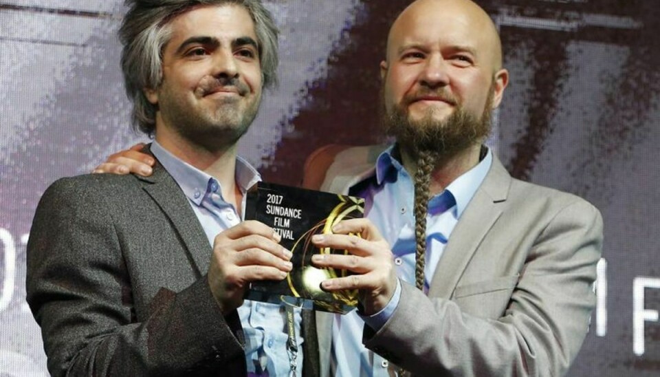 Den dansk-syriske dokumentar “De sidste mænd i Aleppo” fik en jurypris for dokumentarfilm ved Sundance Film Festival i USA. Instruktørerne Steen Johannessen (th) og Feras Fayyad Foto: GEORGE FREY/Scanpix.