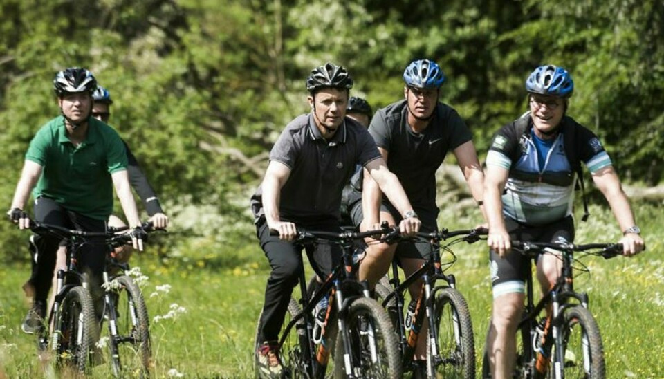 Kronprins Frederik tog tirsdag en tur på en mountainbike i forbindelse med GeoCenter Møns Klints 10-års jubilæum. Foto: Ida Marie Odgaard/Scanpix