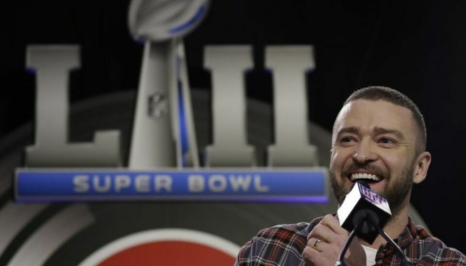 Justin Timberlake ved torsdagens pressemøde forud for Super Bowl nummer 52 på søndag. Det er tredje gang, at han er med. Foto: Matt Slocum/Scanpix Justin Timberlake ved torsdagens pressemøde forud for Super Bowl nummer 52 på søndag. Det er tredje gang, at han er med. Foto: Matt Slocum/Scanpix