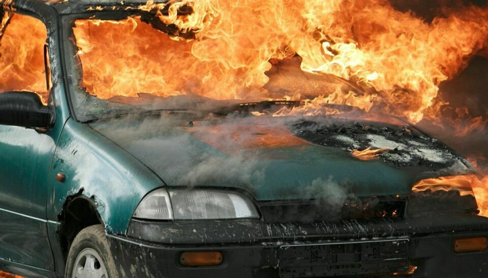 Bekims bil blev totalt raseret af den påsatte brand. Arkivfoto: Scanpix