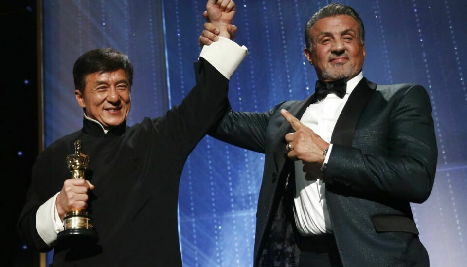 Jackie Chan og Sylvester Stallone er gode venner væk fra det store lærred.. Foto: Scanpix
