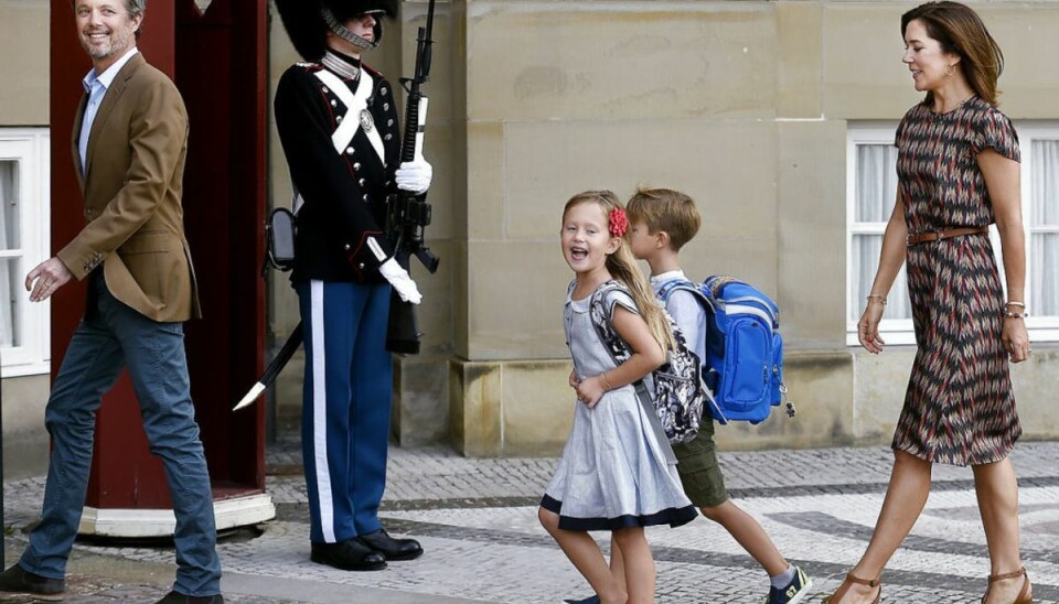 Deres Kongelige Højheder Prins Vincent og Prinsesse Josephine begyndte i børnehaveklasse på Tranegårdskolen i Hellerup den 15. august 2017. (Foto: Liselotte Sabroe/Scanpix 2017)