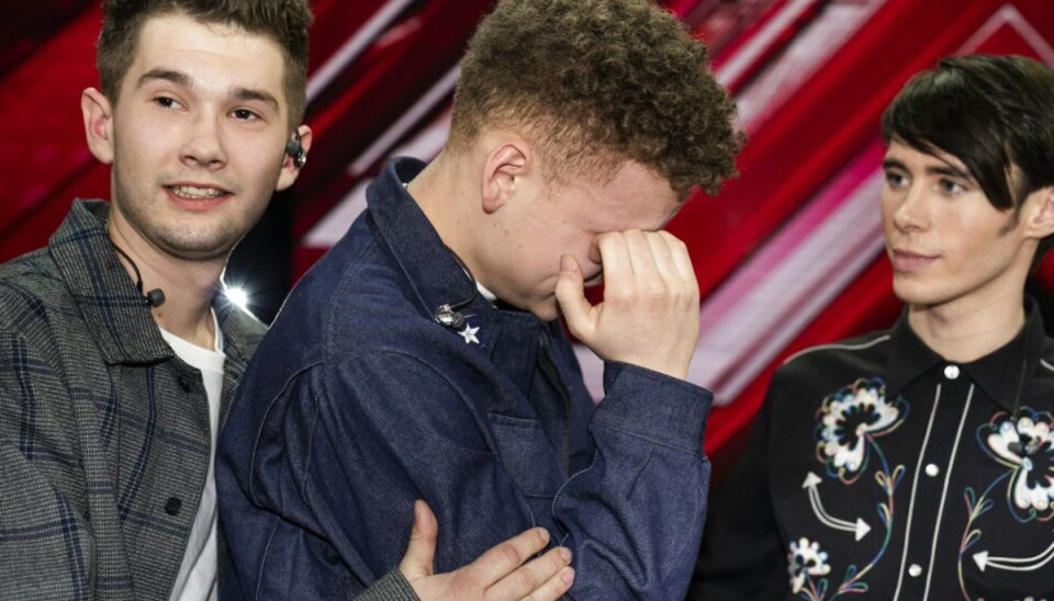 Blachman smider ung deltager ud af X Factor Patrick, Benjamin og Kristian. Det blev dog ikke Benjamin, men Patrick, der måtte forlade X Factor.(foto: Martin Sylvest/Ritzau Scanpix 2019)