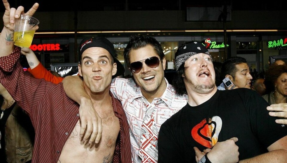 Her Steve-O, Johnny Knoxville og Ehren McGhehey fra Jackass. Det er uvist, hvem der er med i den kommende film. Foto: Scanpix