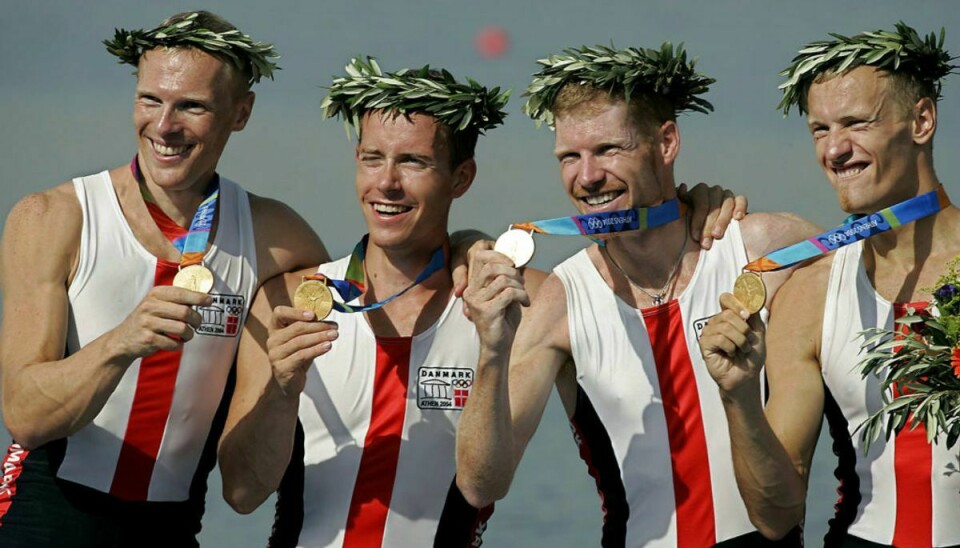 Thor Kristensen (yderst til højre) var en del af Guldfireren, der vandt OL guld i 2004.Foto: Liselotte Sabroe / SCANPIX