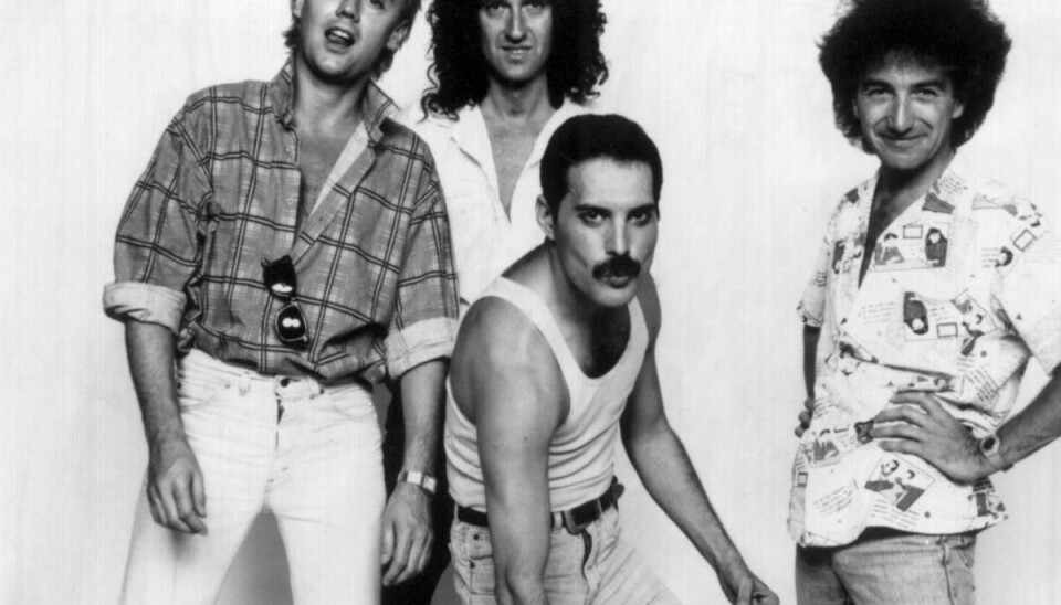 De originale fire Queen-medlemmer. Fra venstre mod højre: Roger Taylor, Brian May, Freddie Mercury, John Deacon NORDFOTO 1995