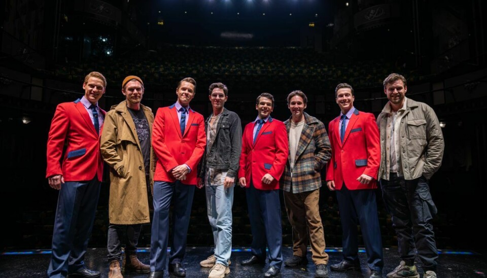 Mikkel Hoé Knudsen har overværet Jersey Boys-musicalen i London sammen med sine danske kolleger, der fuldender kvartetten i den rød-hvide version af forestillingen: Søren Torpegaard, Johannes Nymark og Jesper Paasch. (PR-foto).